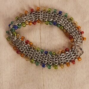 Silver Tone Glass Sea Bead Bracelet